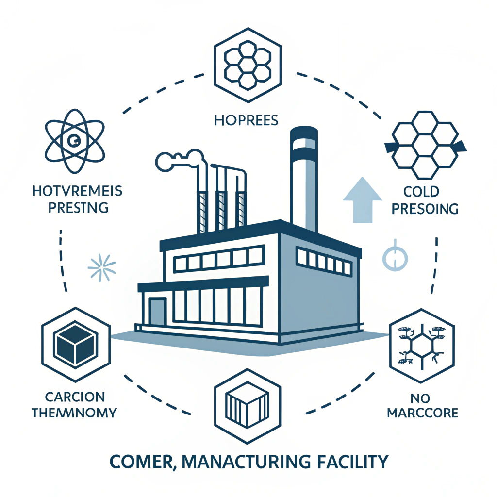 Minimal flat 2D illustration showing modern production processes and material innovations in pickleball manufacturing