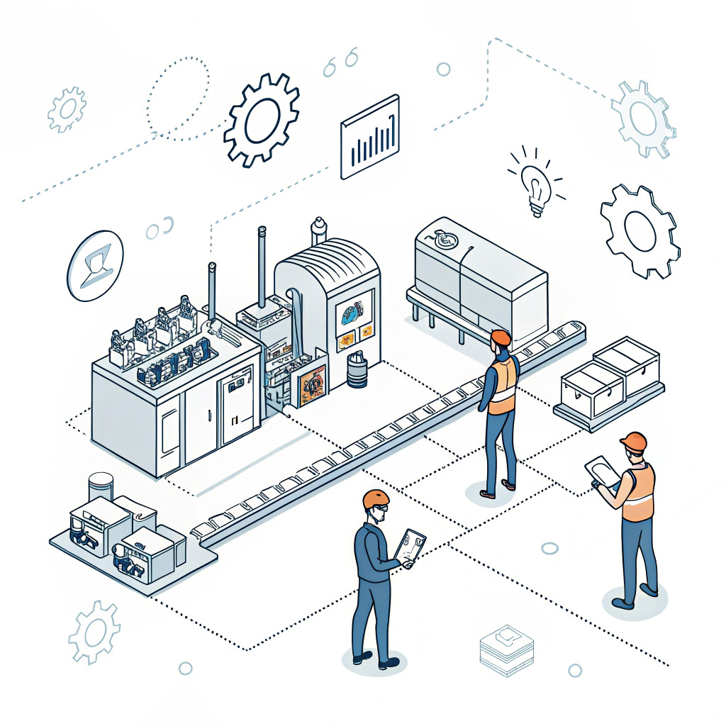 flat design of a collaborative manufacturing process with quality icons
