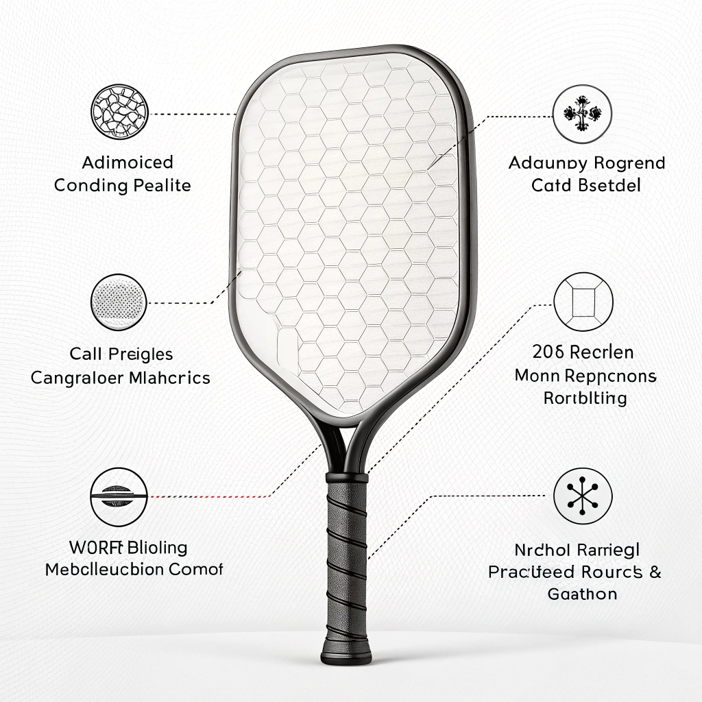 Minimalistic flat 2D illustration of a futuristic pickleball paddle emphasizing precision control.