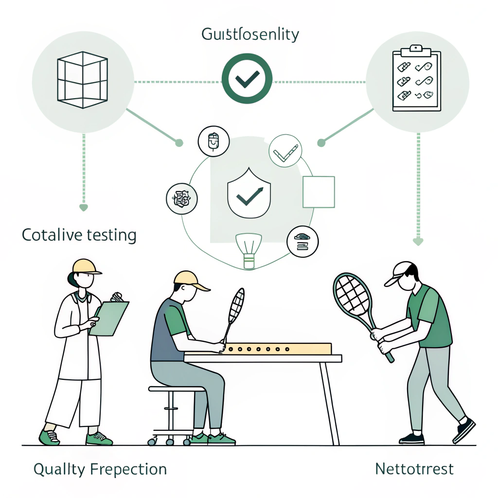 Minimalist 2D illustration of quality assurance and customization in pickleball paddle production