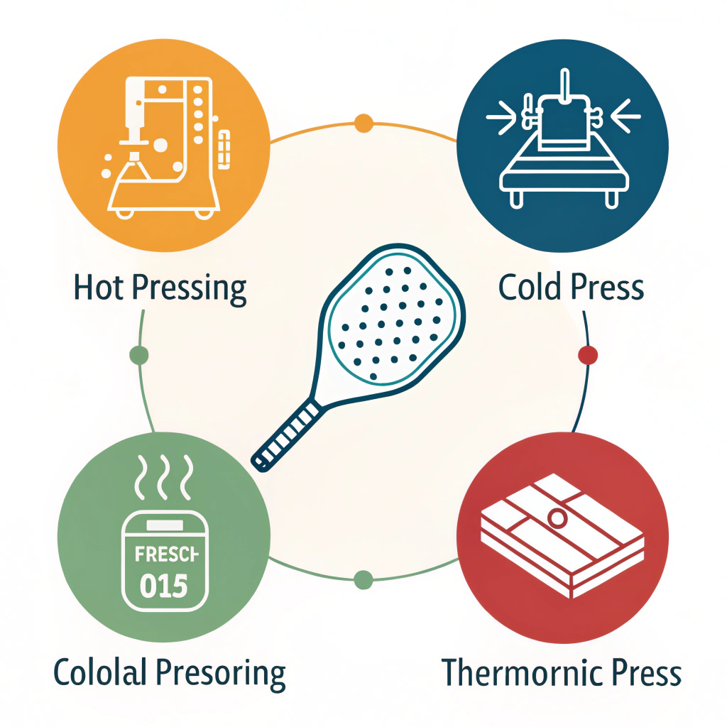Minimalist 2D infographic of three production methods for pickleball paddles