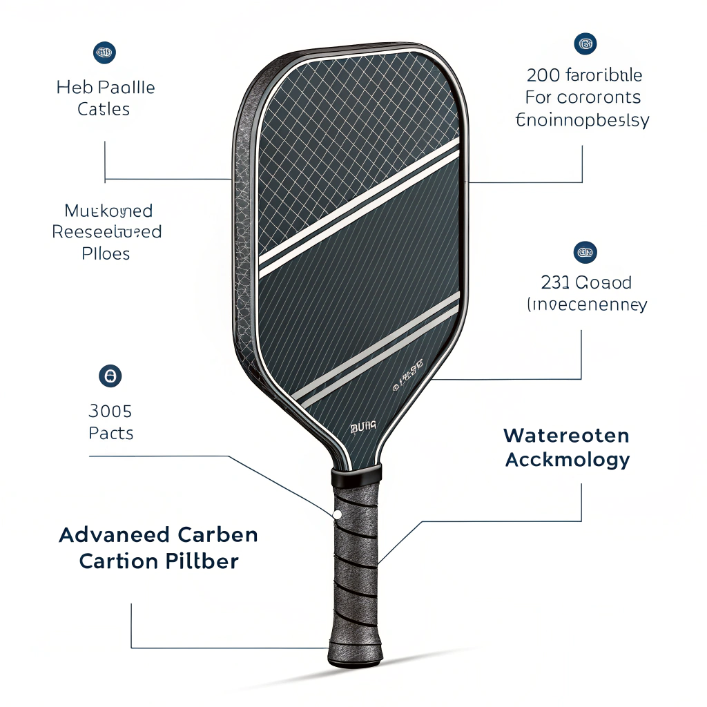 Minimalist illustration of a high-tech carbon fiber pickleball paddle with layered design