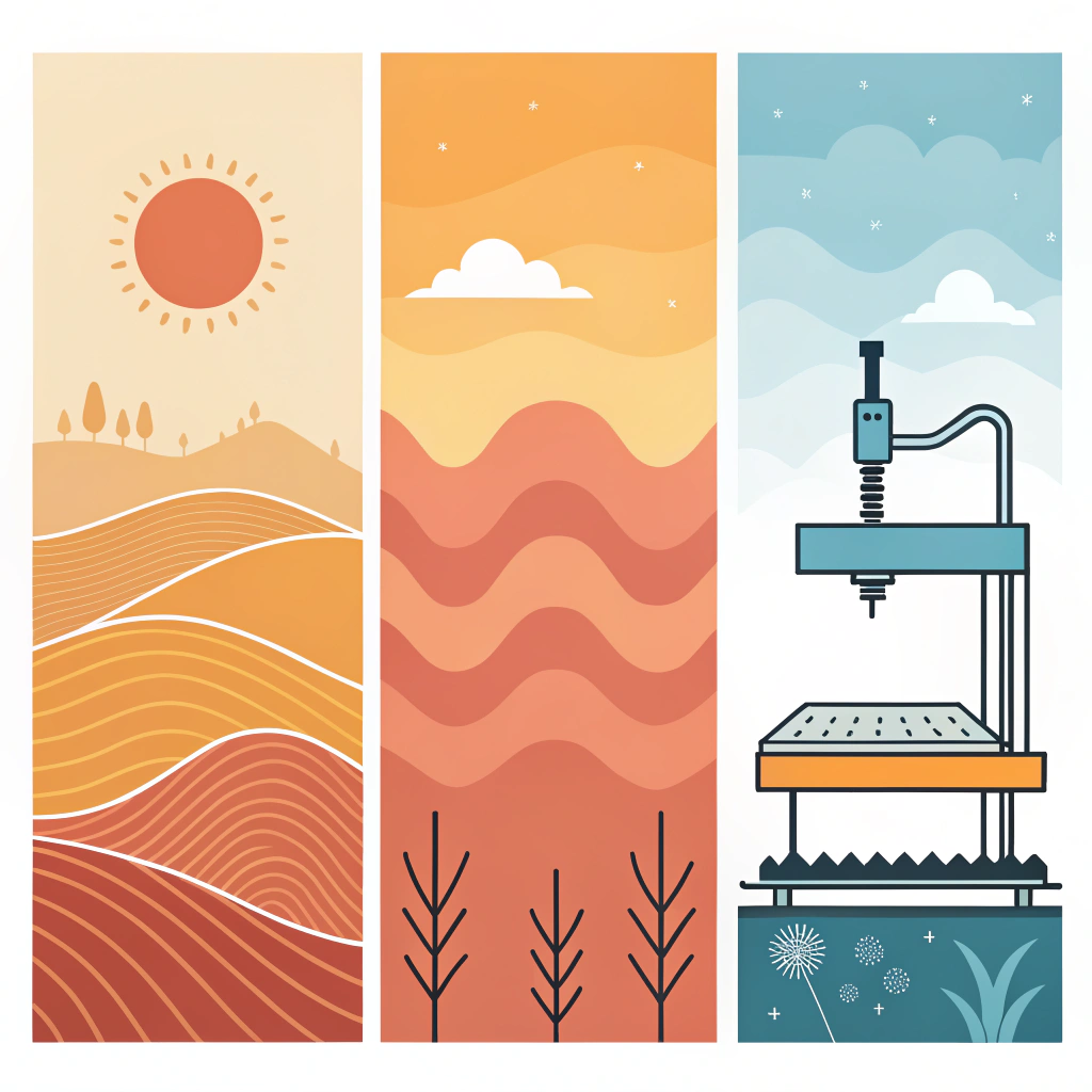 Three-panel minimalist illustration representing hot pressing, cold pressing, and thermoforming.