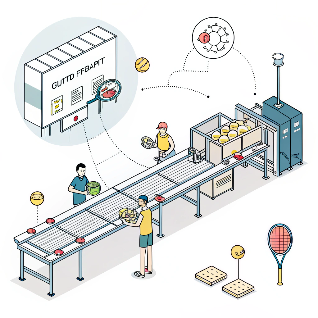 Minimalist 2D illustration of a high-tech manufacturing assembly for pickleball paddles