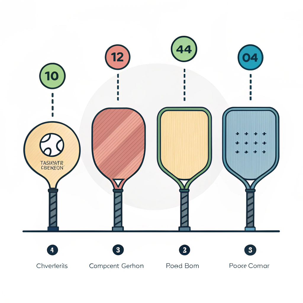 Minimal 2D illustration showing four generations of innovative pickleball paddle designs.