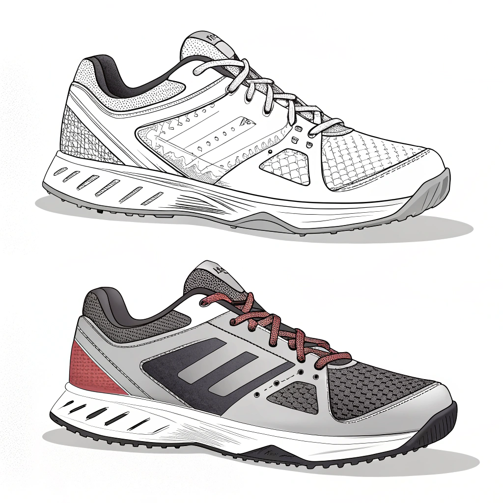 Minimal 2D illustration comparing tennis and pickleball shoes in a clean, simplified style.