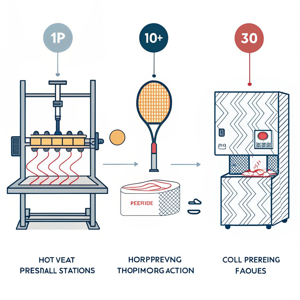Minimalist 2D illustration of advanced production techniques for pickleball paddles