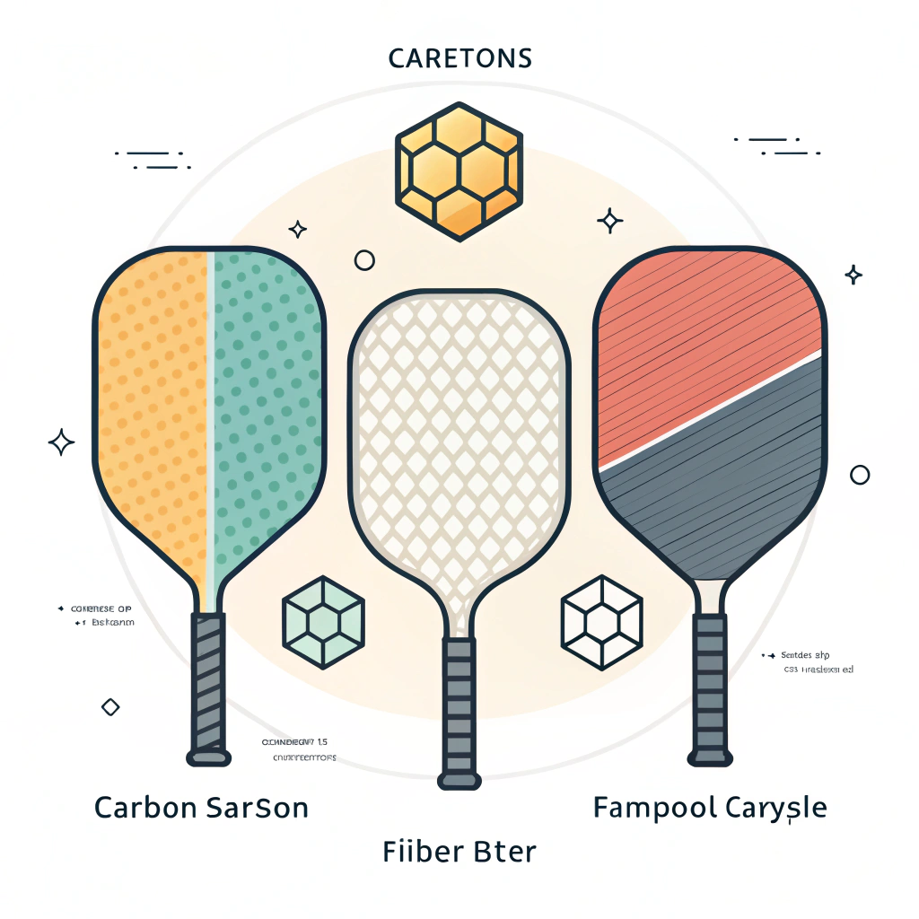 "Minimalist 2D illustration showing various paddle materials like carbon fiber and fiberglass in a clean, abstract style."