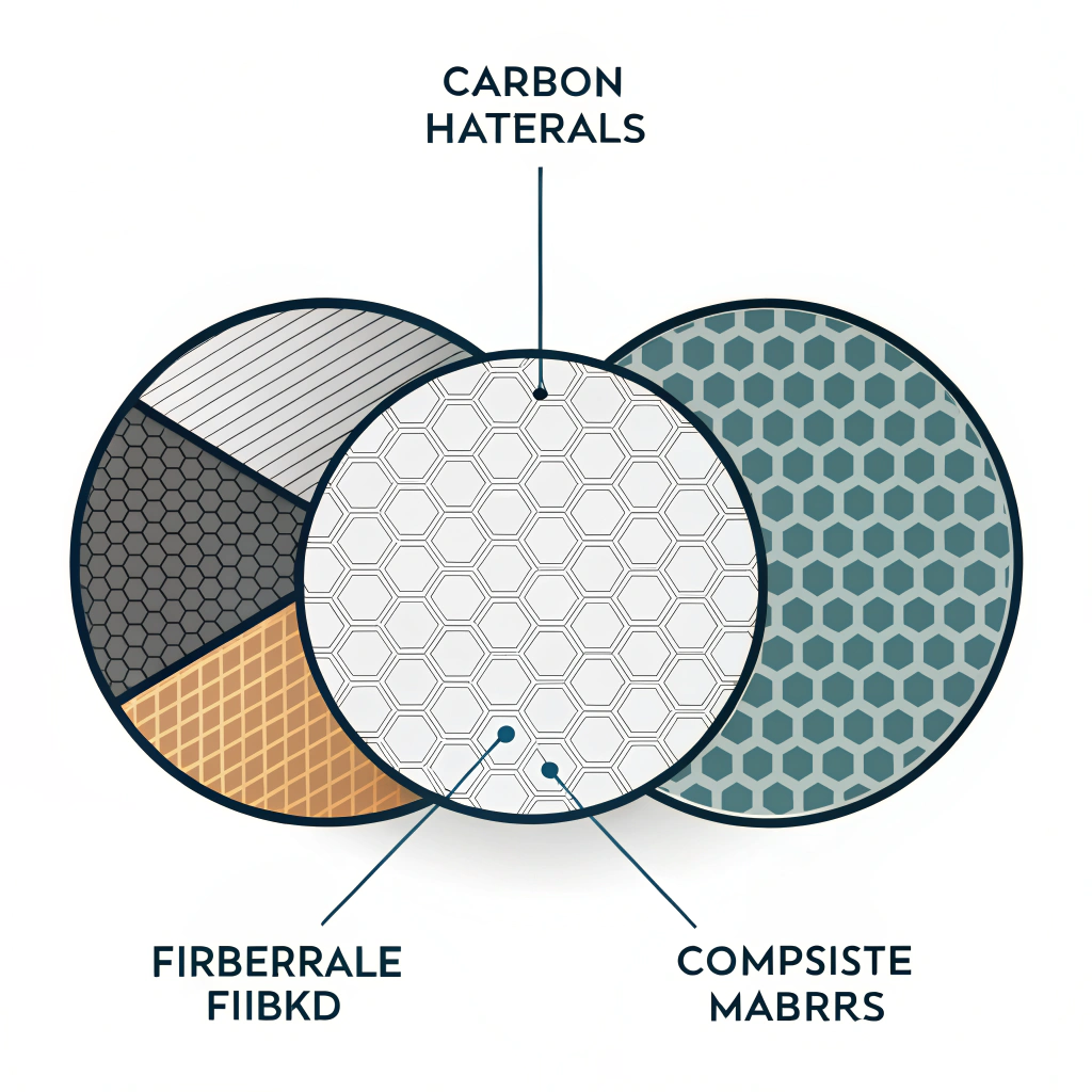Minimalist depiction of carbon fiber, fiberglass, and composite materials in a unified design.