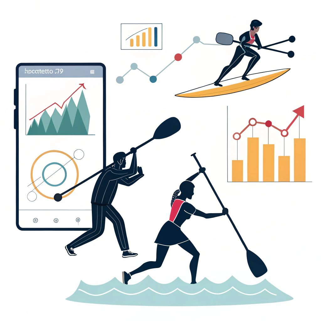 Flat design illustration of data-driven paddle innovation with athlete insights and modern style