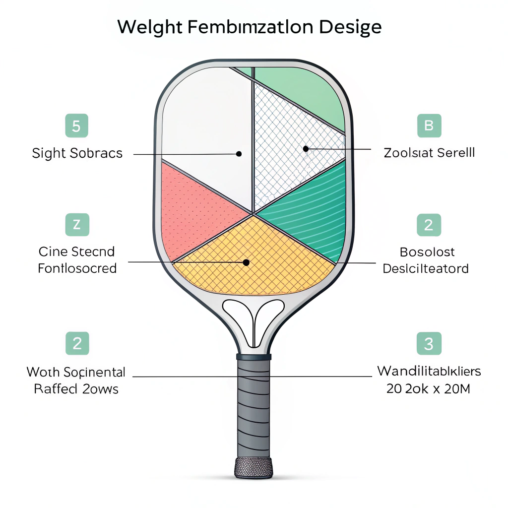 minimal illustration of a pickleball paddle with emphasized weight zones