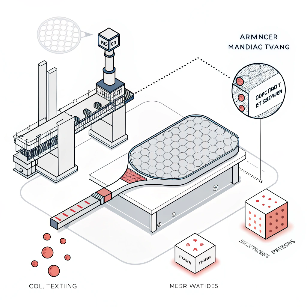 Minimalist illustration of advanced manufacturing techniques for pickleball paddles