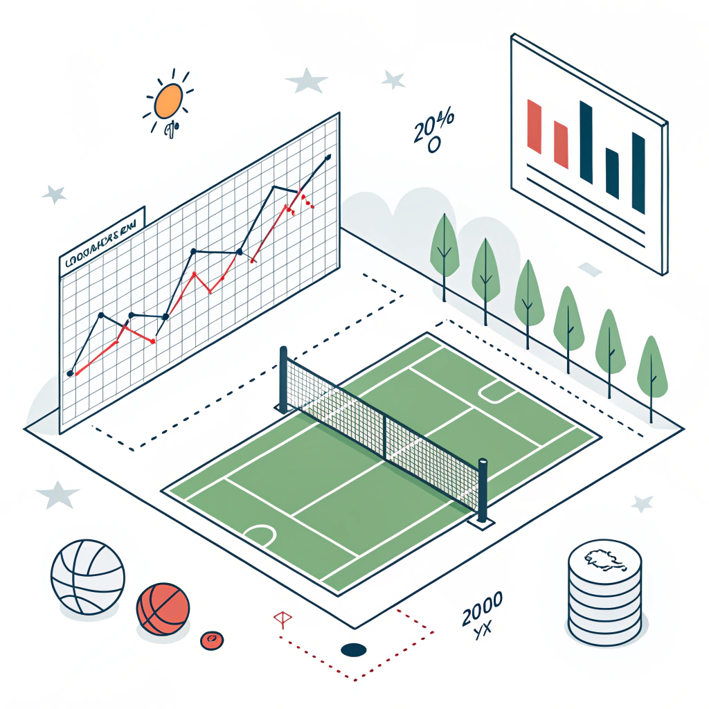 Minimalist illustration of abstract data charts and pickleball court symbolizing market insights