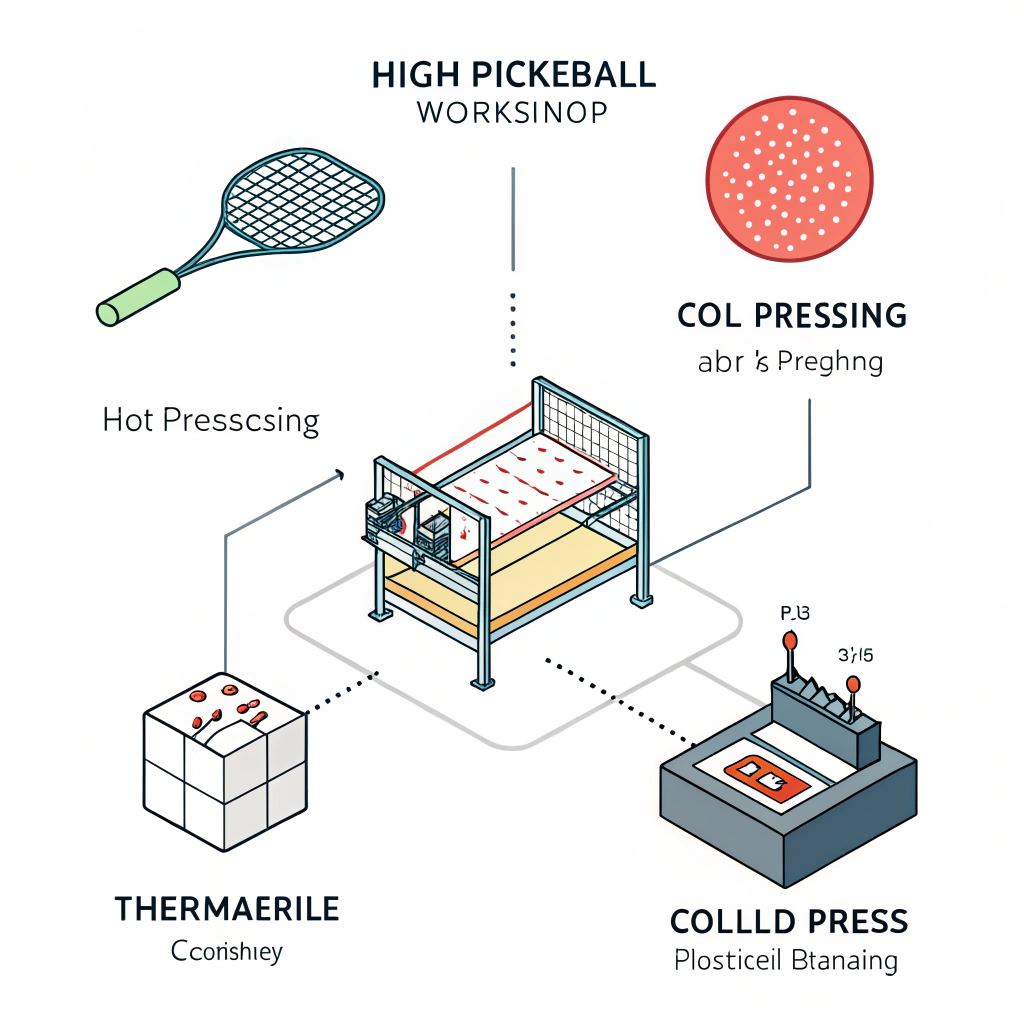Minimalist illustration of advanced pickleball paddle production processes