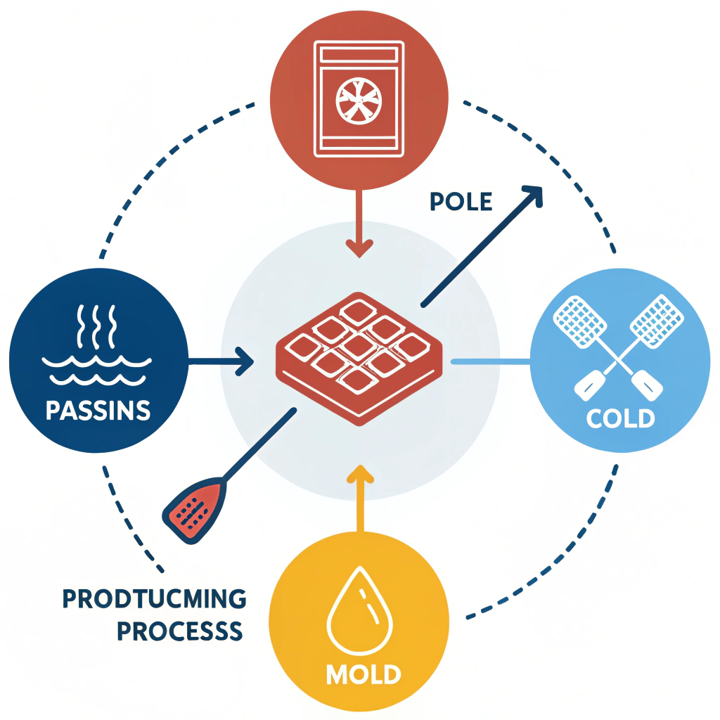 Minimal flat illustration with three icons representing different paddle production techniques