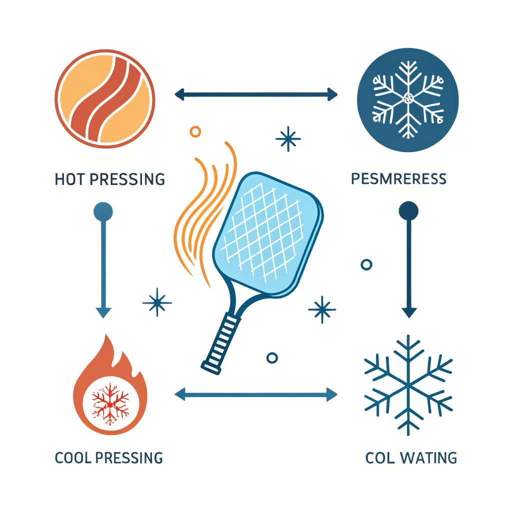 Flat design with abstract icons symbolizing hot, cold, and thermoforming paddle production