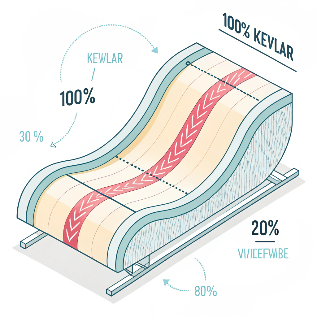 flat style illustration of thermoforming kevlar using a minimalist engineering mold