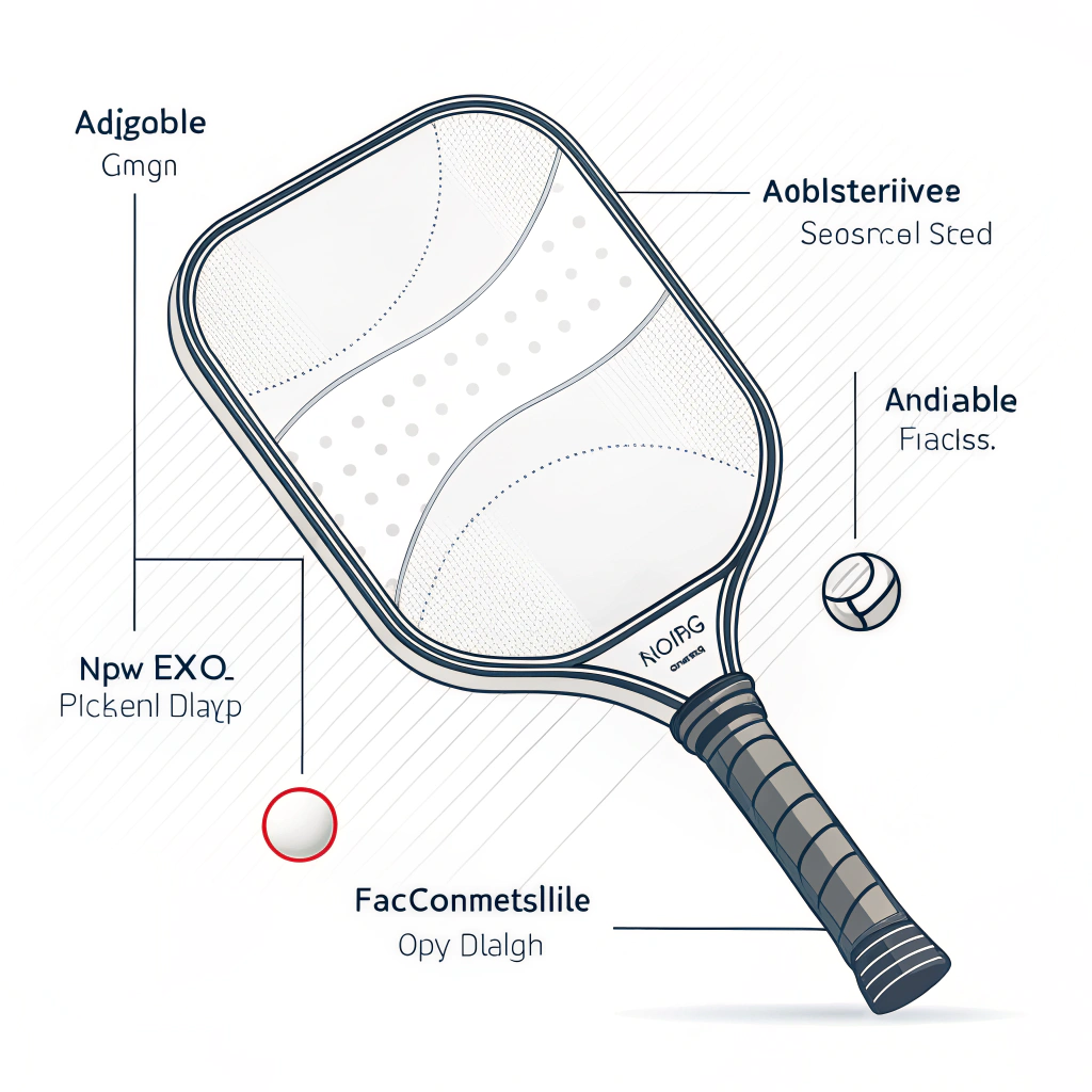 Minimalist illustration showing an ergonomic pickleball paddle design in flat style