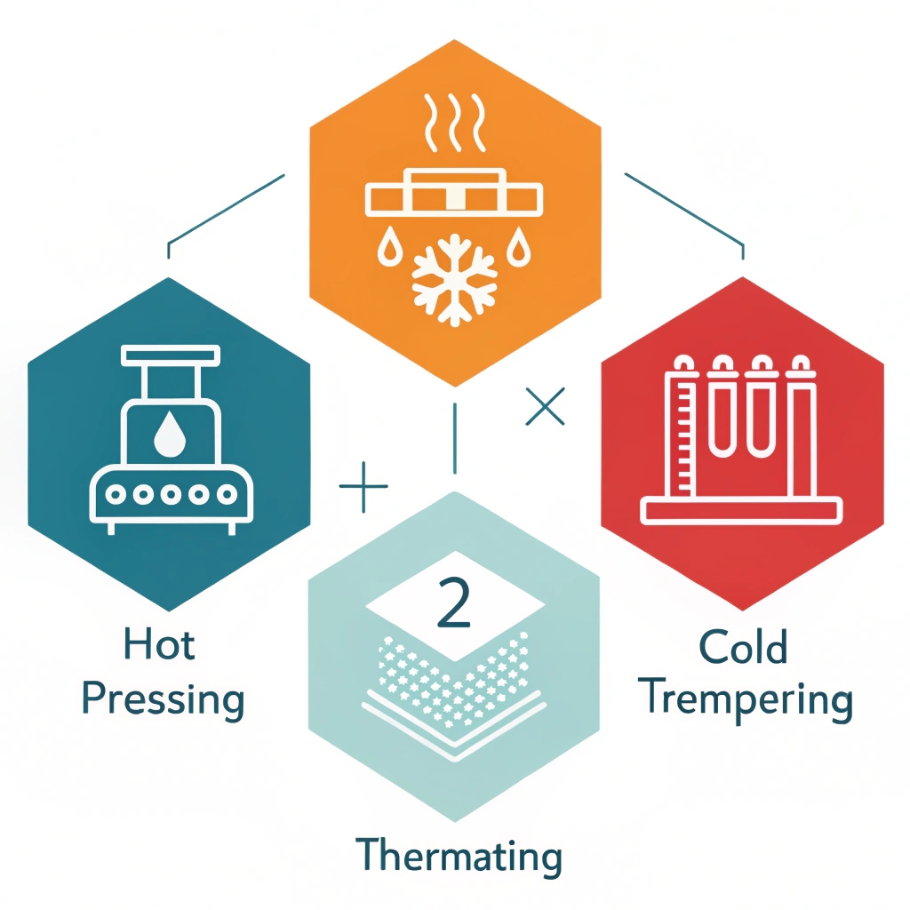 Minimalist 2d illustration of three production methods using abstract icons and flat design elements.
