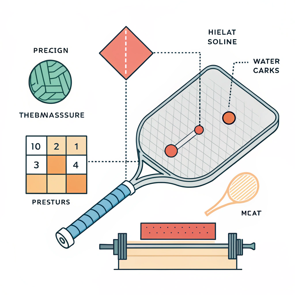 minimalist 2D illustration of heat and pressure forming a pickleball paddle with precision molding