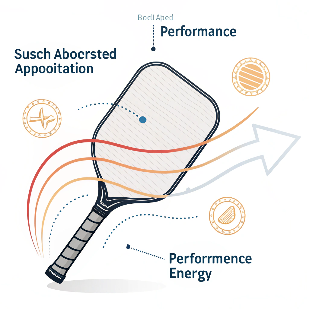 Minimalist illustration of a dynamic pickleball paddle highlighting performance features.