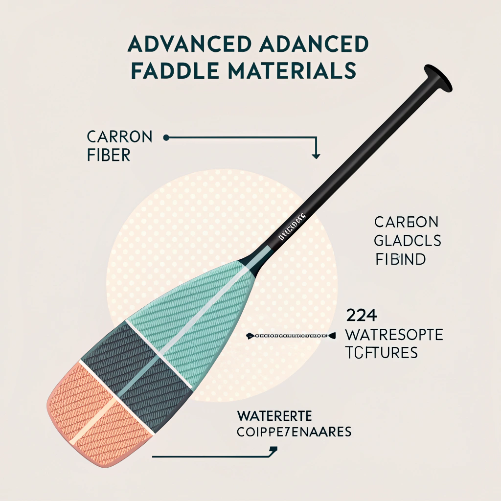 Minimalist illustration highlighting advanced composite and fiber materials for paddle production.