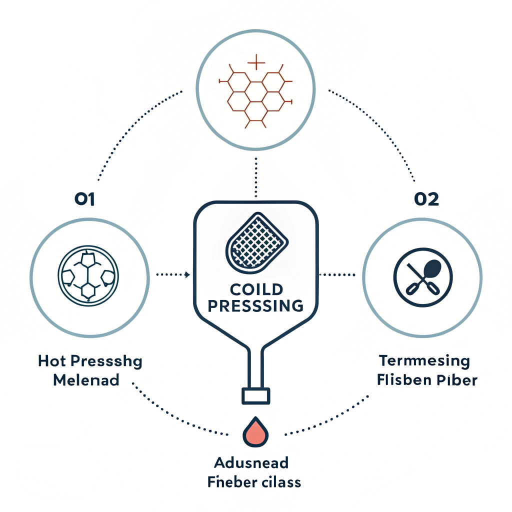 A clean 2D illustration showing advanced, innovative pickleball paddle manufacturing processes.