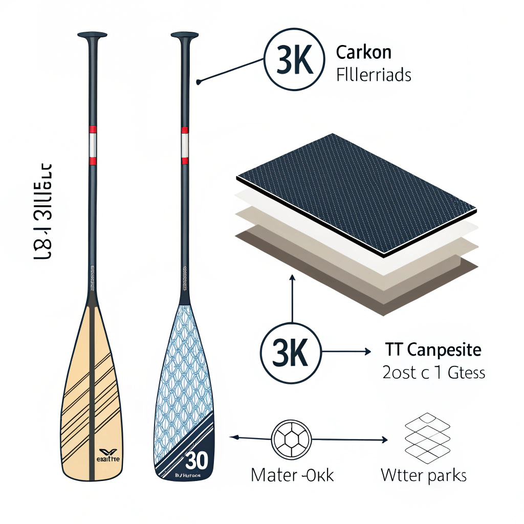 A clean digital illustration depicting various advanced materials and composite designs for pickleball paddles in a minimal style.