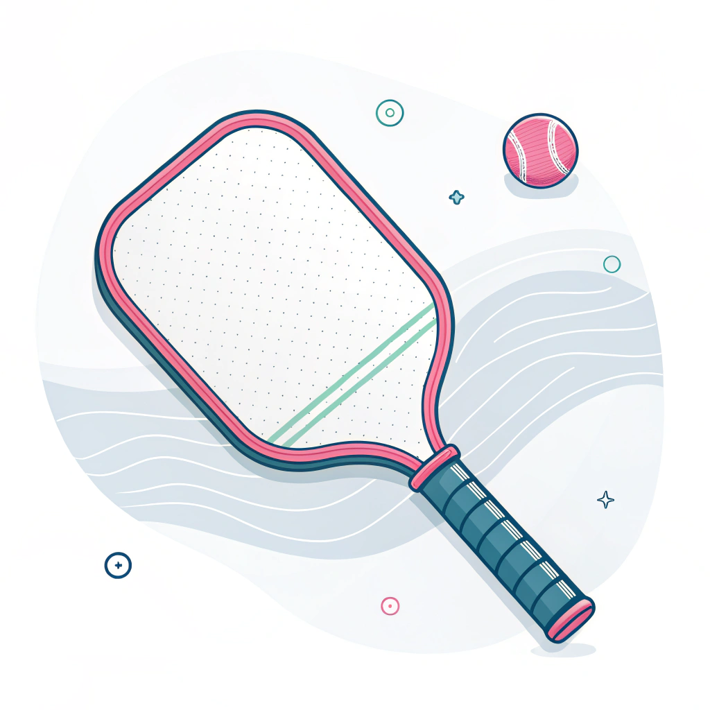 A minimalist flat design of a pickleball paddle with highlighted edge tape, emphasizing durability and balance.
