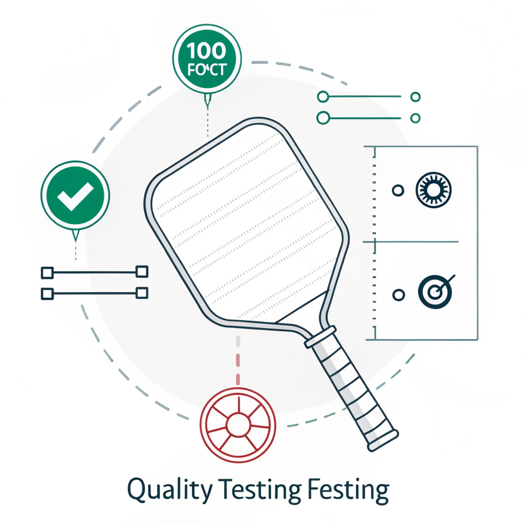 "Simplified 2D illustration of a pickleball paddle undergoing quality control testing."