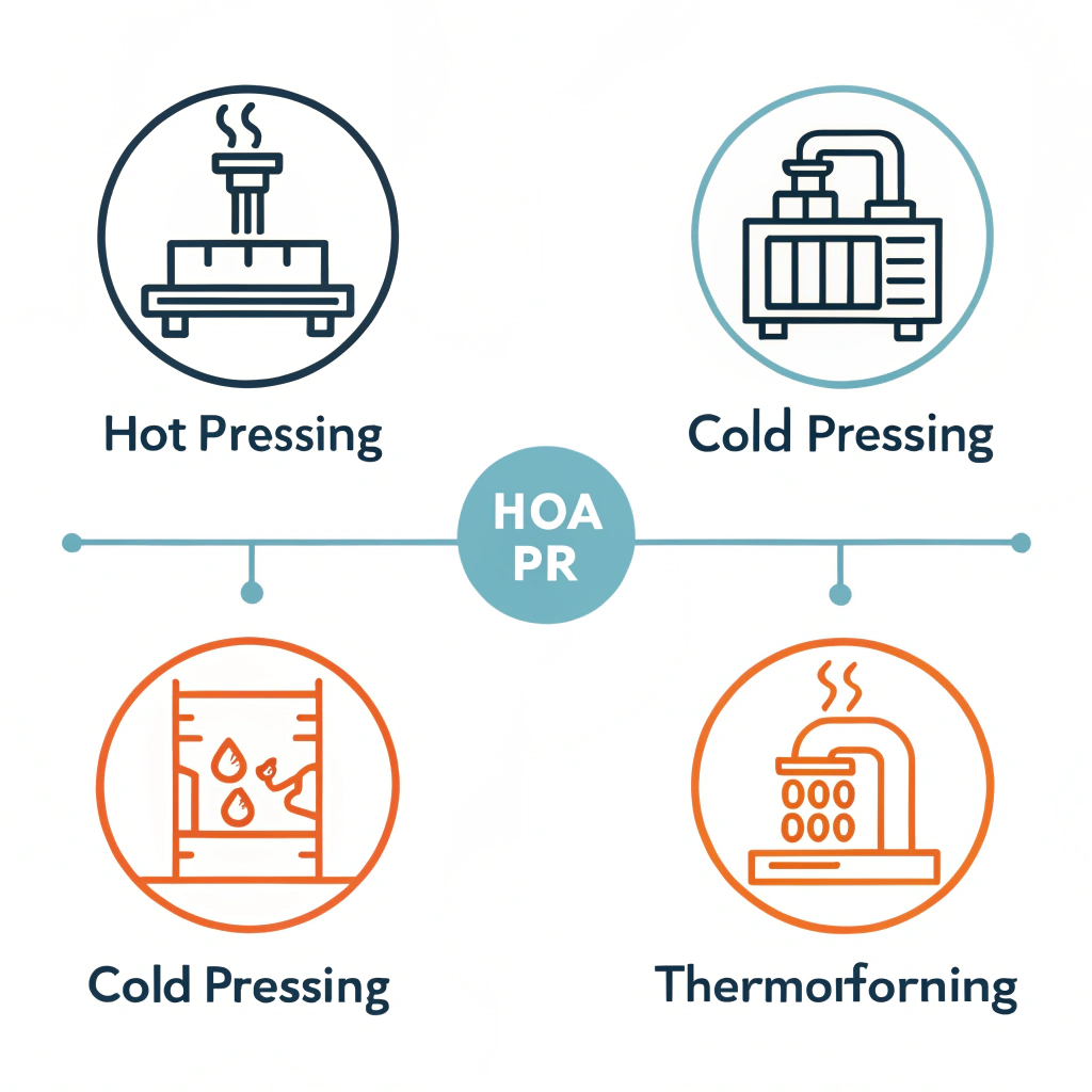 Minimalistic illustration comparing three pickleball paddle production methods.