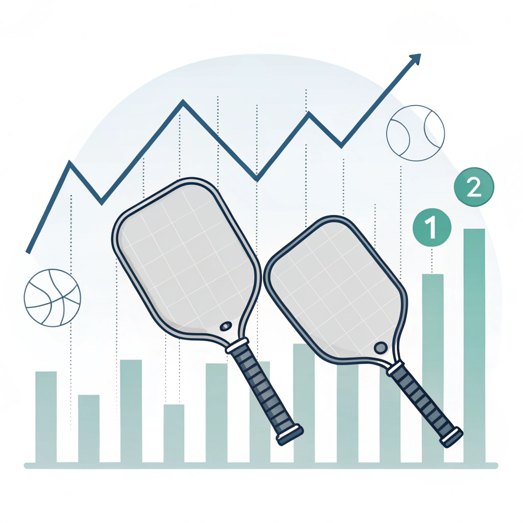 Minimalist 2D depiction of dual pickleball paddle designs with abstract performance cues