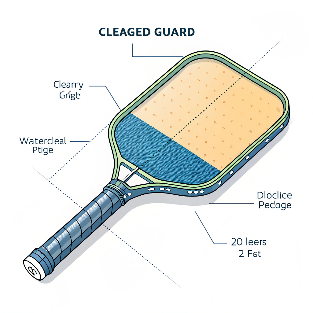 Minimalist illustration of pickleball paddle with protective edge tape.