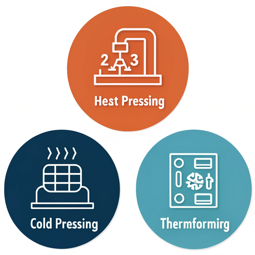 Minimalist illustration featuring three icons representing different paddle manufacturing processes