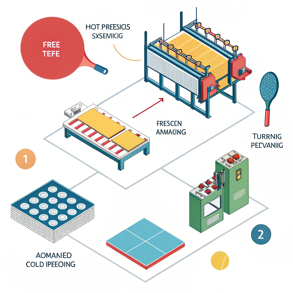 2D minimalist illustration of production equipment for pickleball paddle manufacturing