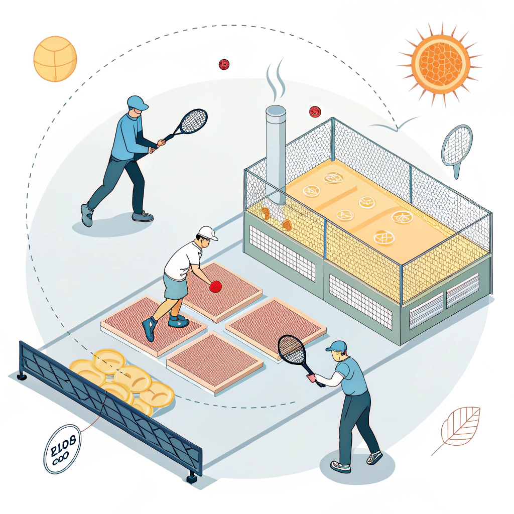A minimal flat style illustration showcasing abstract pickleball production techniques and advanced material innovation elements.