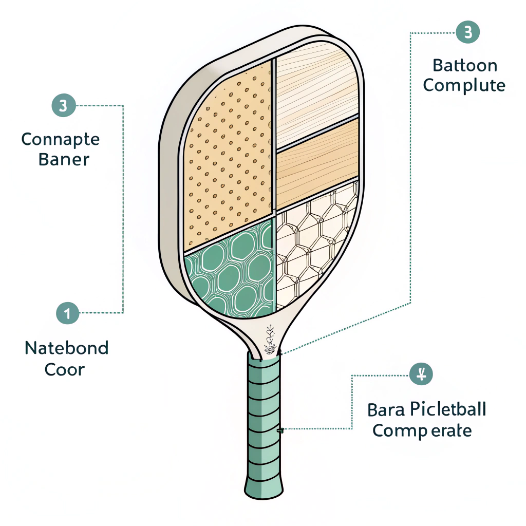 "2D vector cross-sectional view of a paddle illustrating layered composite materials."