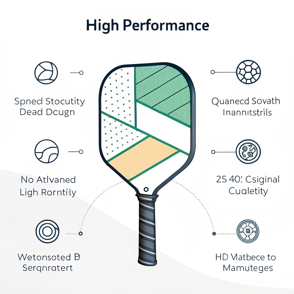 "Minimalist flat illustration of a high-performance pickleball paddle for B2B durability"