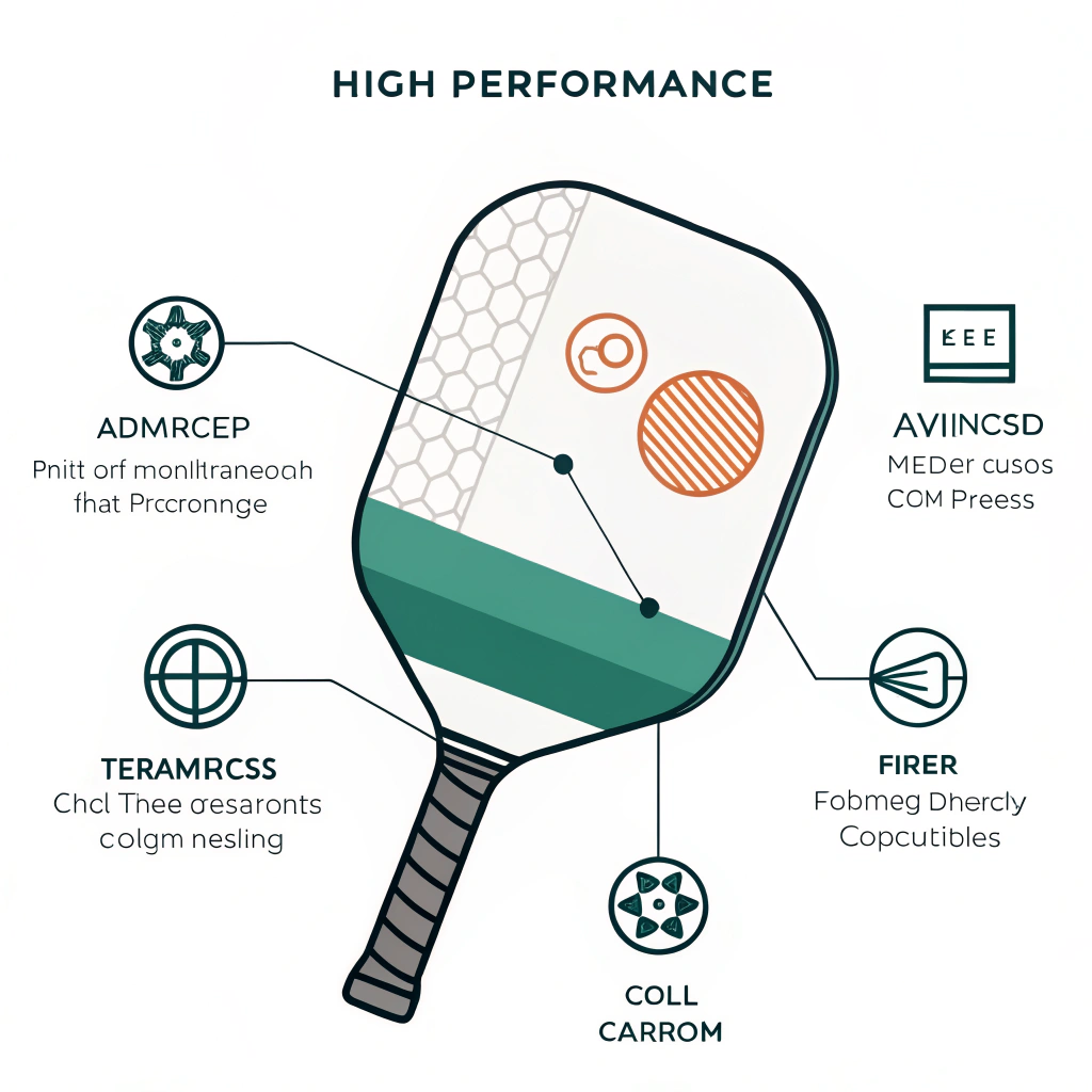 Minimal flat design showing abstract shapes representing advanced manufacturing and material quality for pickleball paddles.