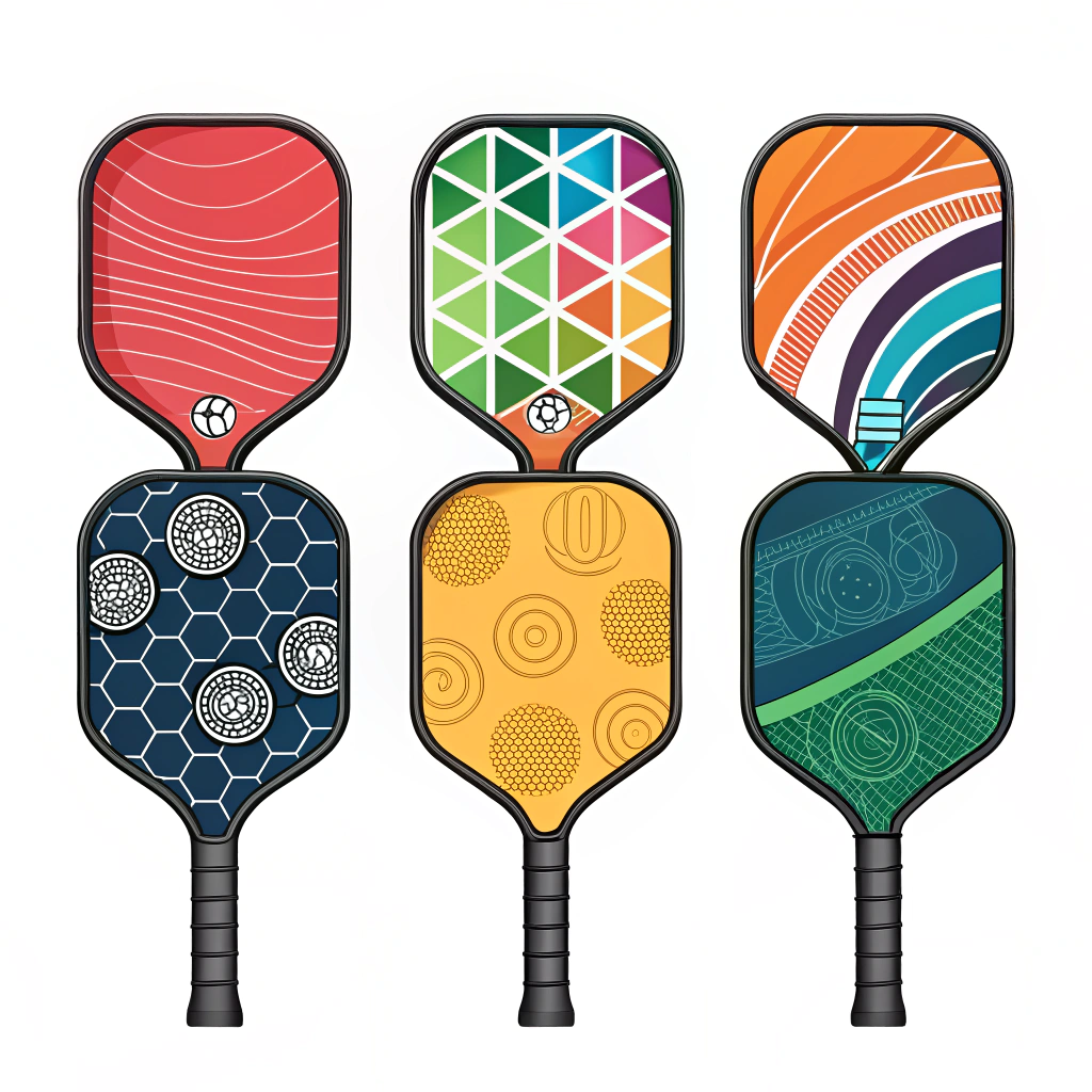 2D minimal illustration of diverse customizable pickleball paddles in flat design