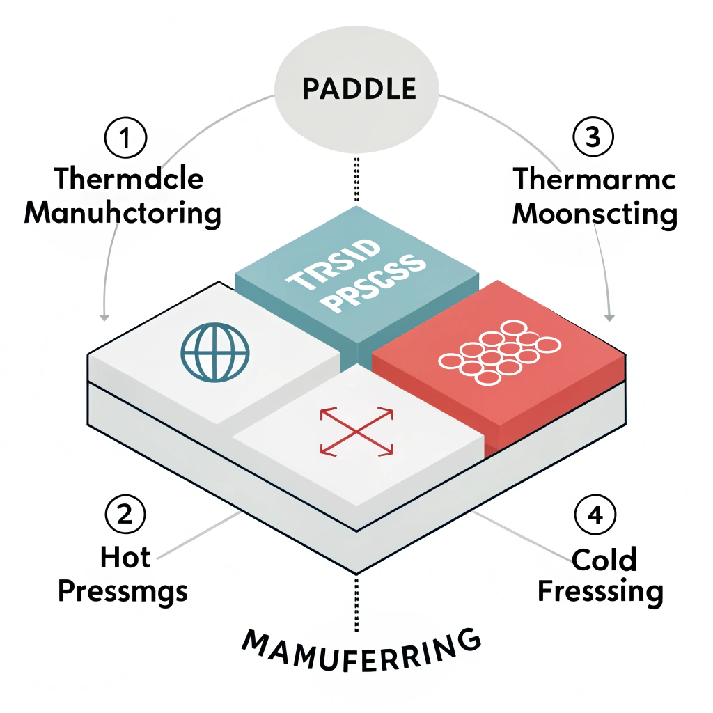 Clean 2D illustration depicting comparative paddle manufacturing methods.