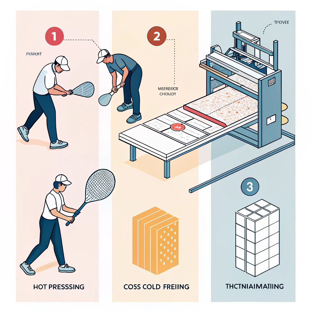 Minimal 2D illustration of advanced pickleball paddle manufacturing techniques