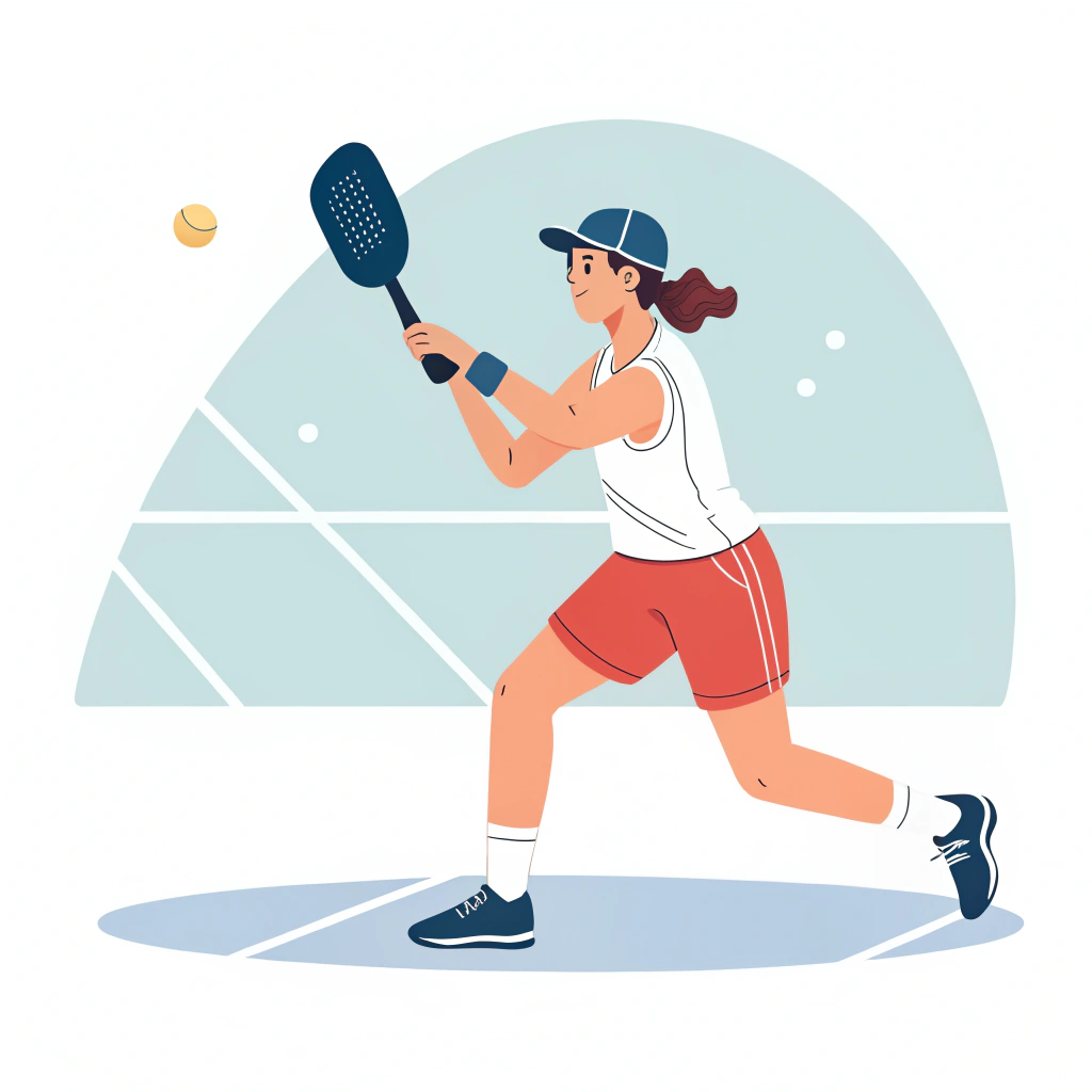 "Simple minimalist 2D illustration of a determined pickleball athlete training professionally"