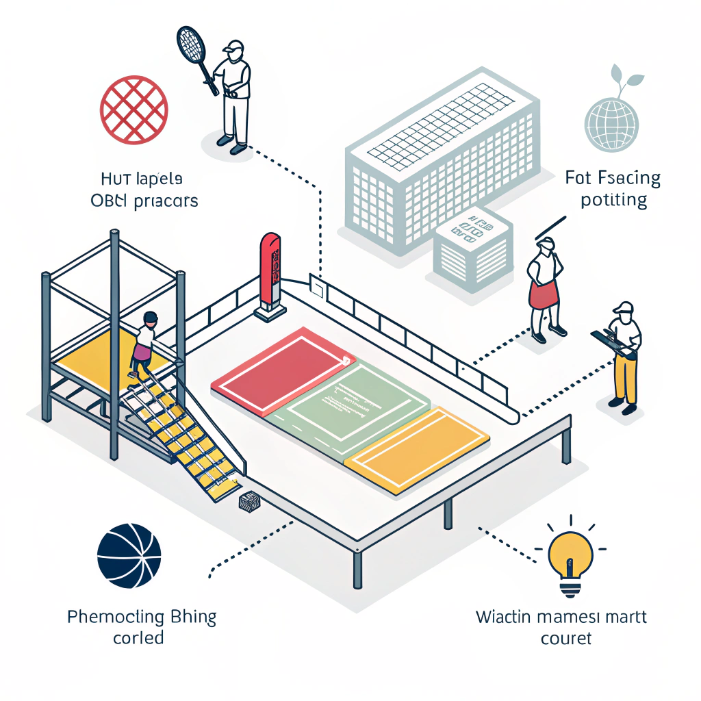 Flat minimalist illustration of advanced pickleball paddle manufacturing with modern icons.