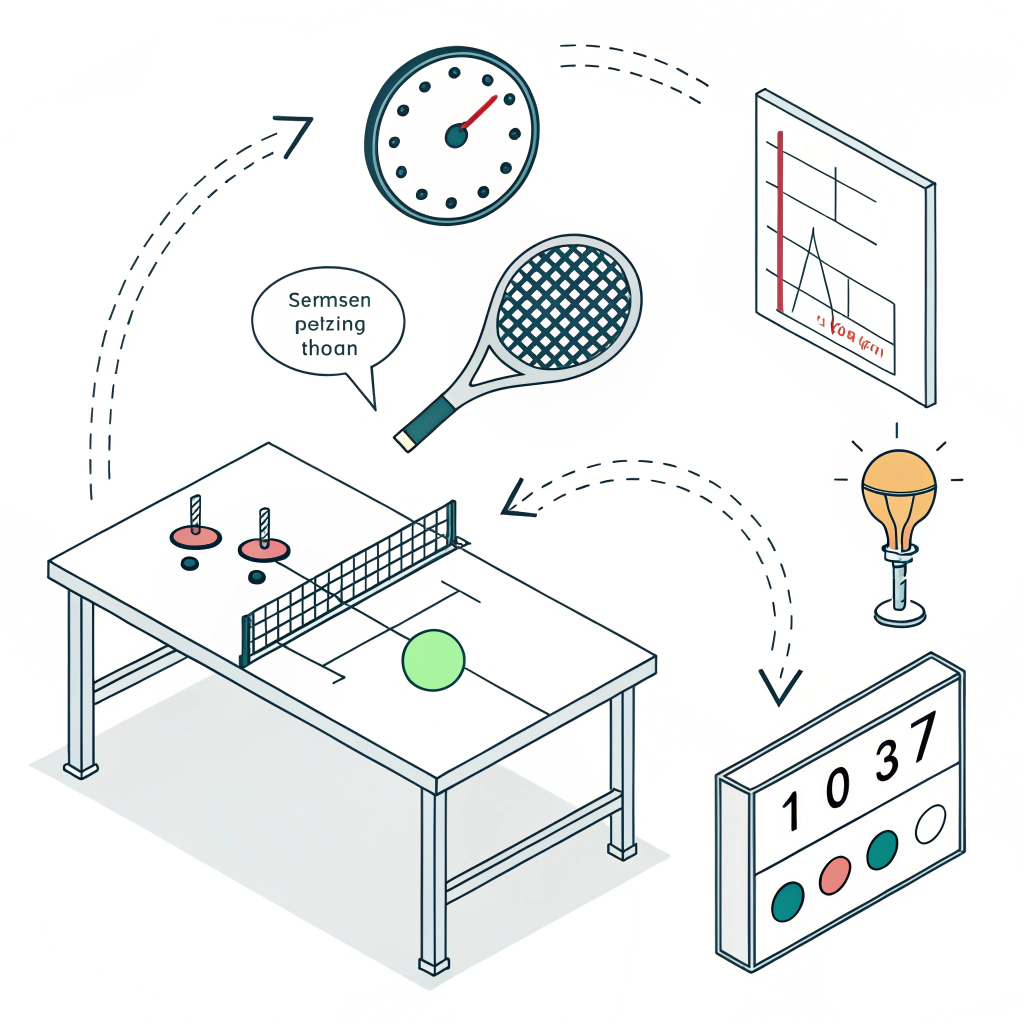 minimalist schematic of paddle quality control and testing process through abstract icons
