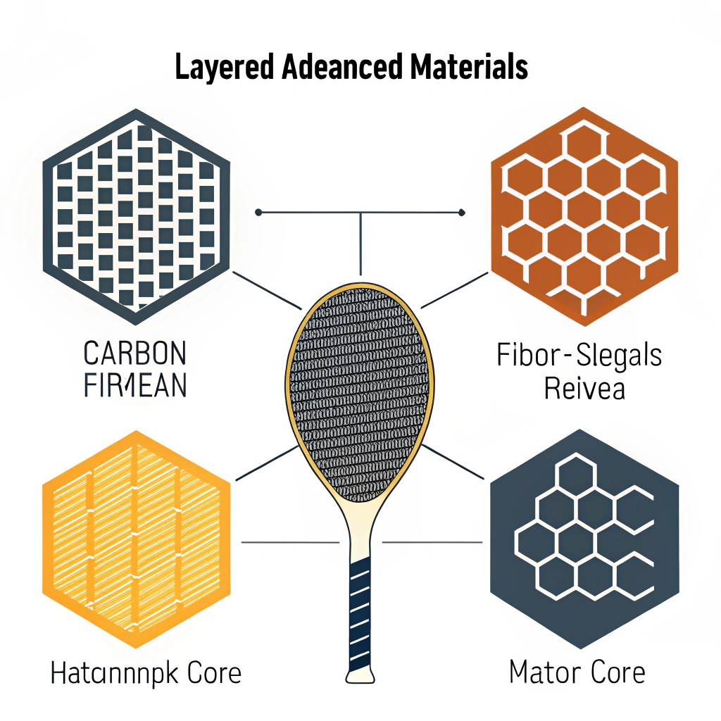 Flat design illustration showcasing abstract patterns of carbon fiber, fiberglass, and honeycomb cores