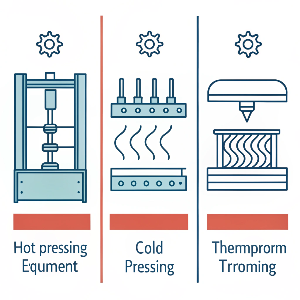 Simple minimalist 2D panels comparing three manufacturing processes