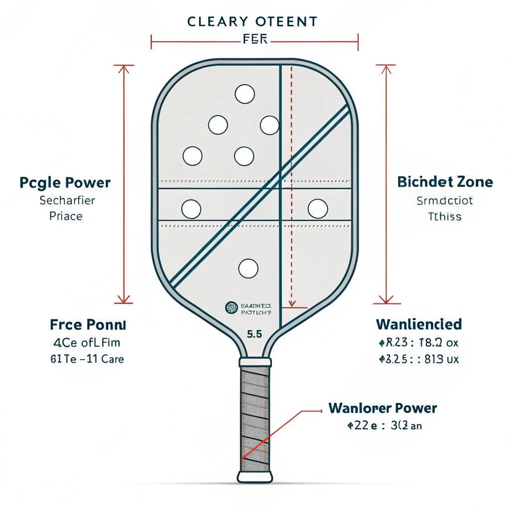Minimal illustration of a paddle highlighting weight distribution zones for balance and power.