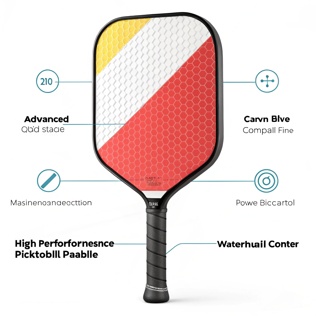 minimalist 2d illustration showing advanced materials and design for a high-performance pickleball paddle