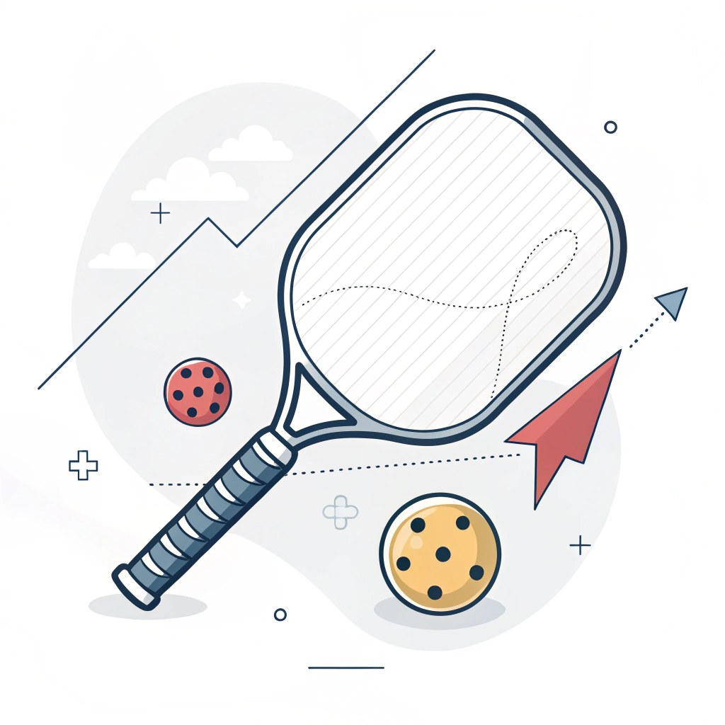 Minimalist 2D illustration of a pickleball paddle and ball symbolizing business opportunity